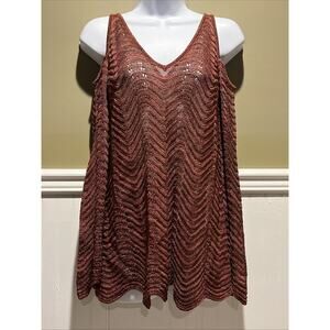 INC Metallic Knit Cold Shoulder Sweater – Bell Sleeve Women’s Medium